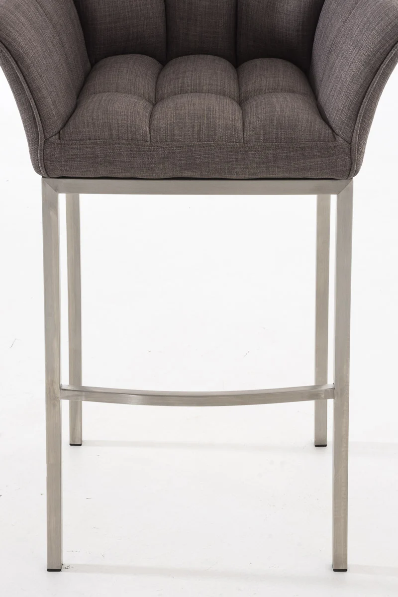 Tabouret de bar chaise haute de comptoir couture carrées assise en tissu gris 4 pieds stables en acier inoxydable 10_0004724
