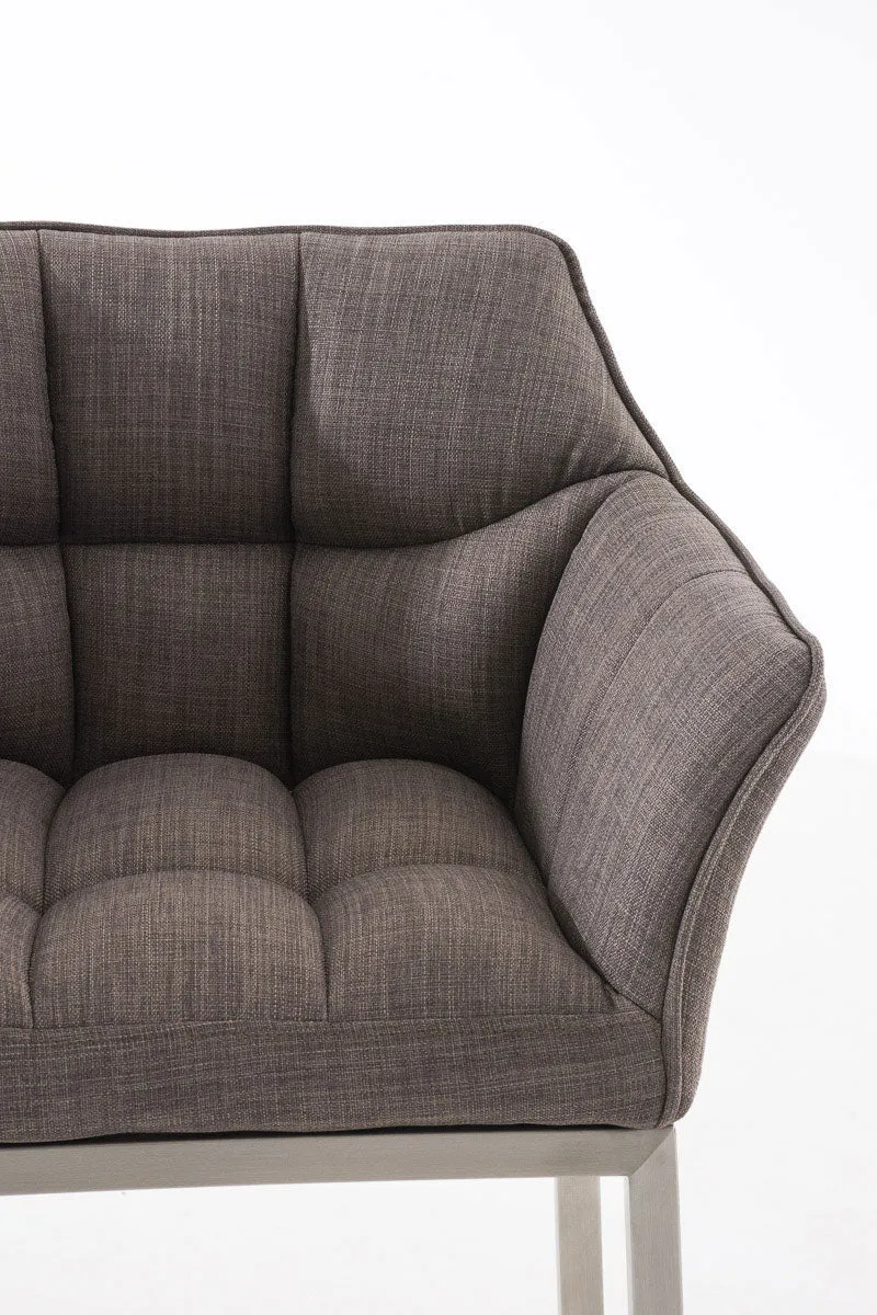Tabouret de bar chaise haute de comptoir couture carrées assise en tissu gris 4 pieds stables en acier inoxydable 10_0004724
