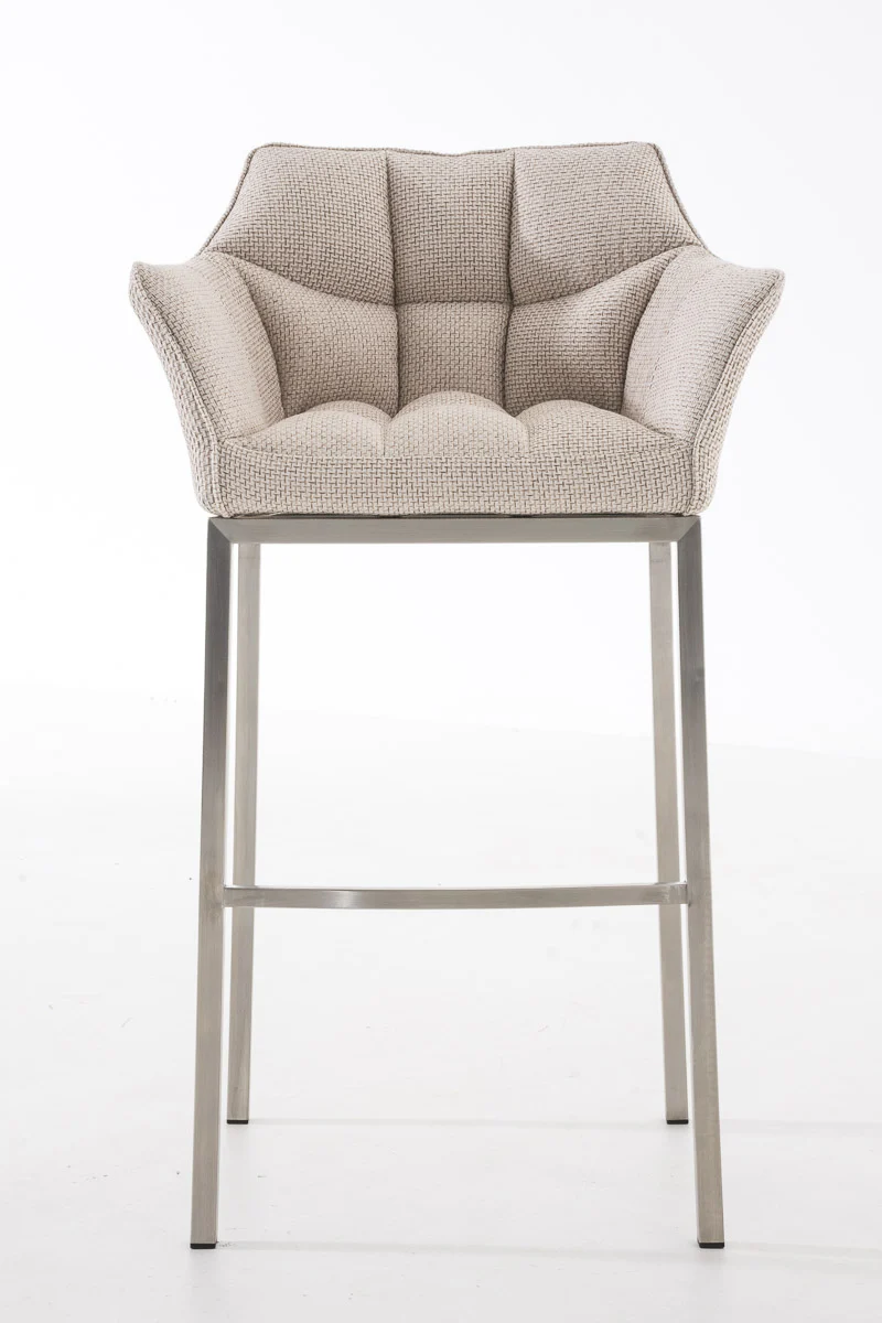 Tabouret de bar chaise haute de comptoir couture carrées assise en tissu crème 4 pieds stables en acier inoxydable 10_0004719
