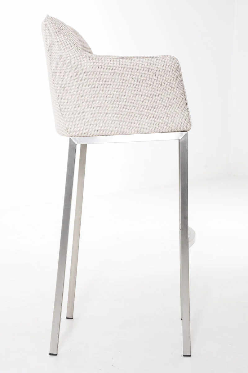 Tabouret de bar chaise haute de comptoir couture carrées assise en tissu crème 4 pieds stables en acier inoxydable 10_0004719