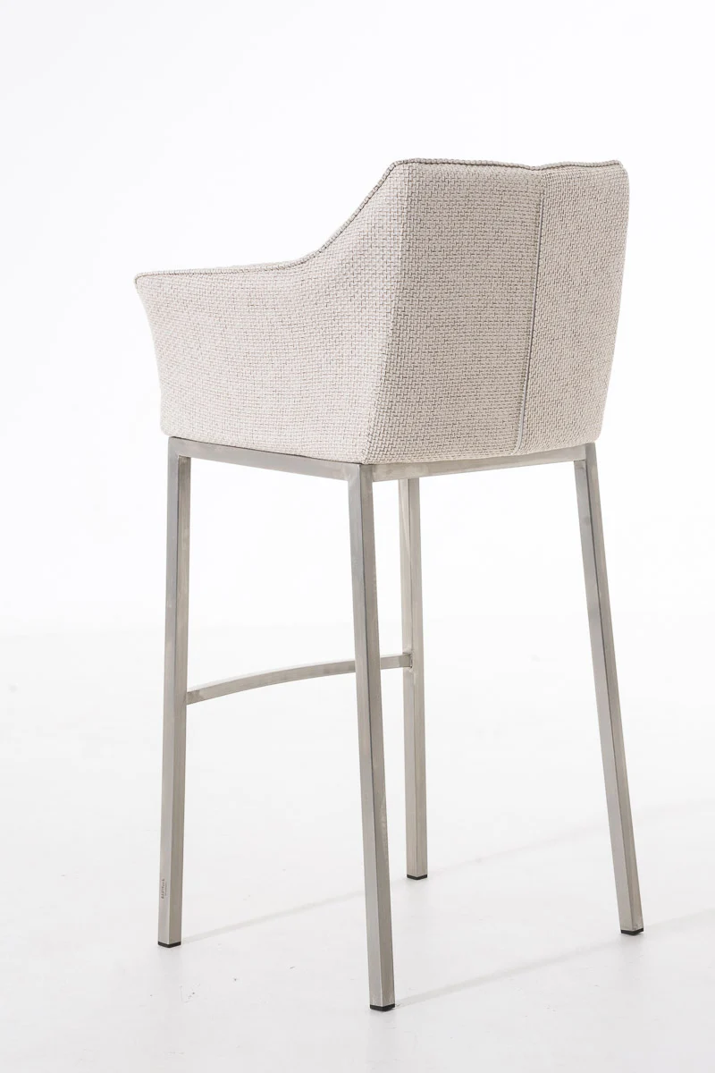 Tabouret de bar chaise haute de comptoir couture carrées assise en tissu crème 4 pieds stables en acier inoxydable 10_0004719