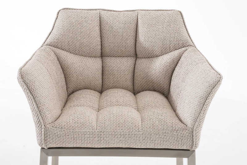 Tabouret de bar chaise haute de comptoir couture carrées assise en tissu crème 4 pieds stables en acier inoxydable 10_0004719