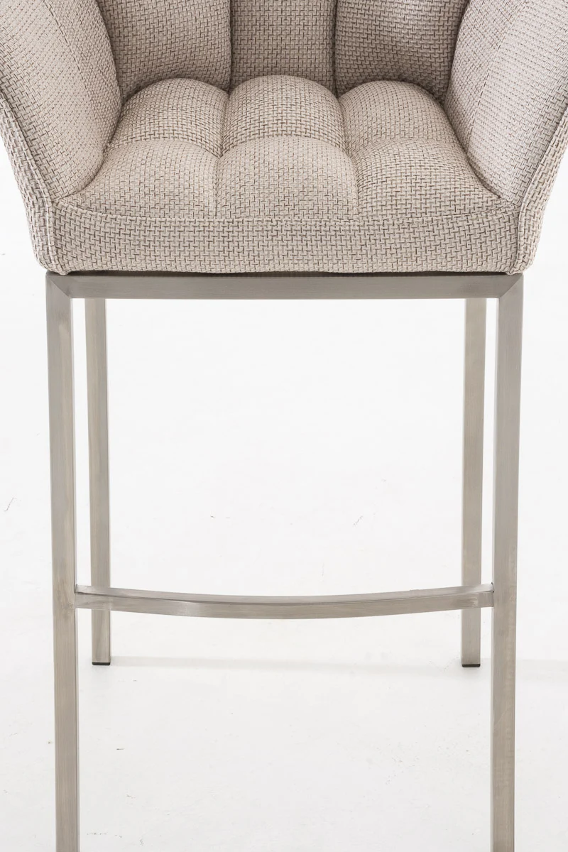Tabouret de bar chaise haute de comptoir couture carrées assise en tissu crème 4 pieds stables en acier inoxydable 10_0004719