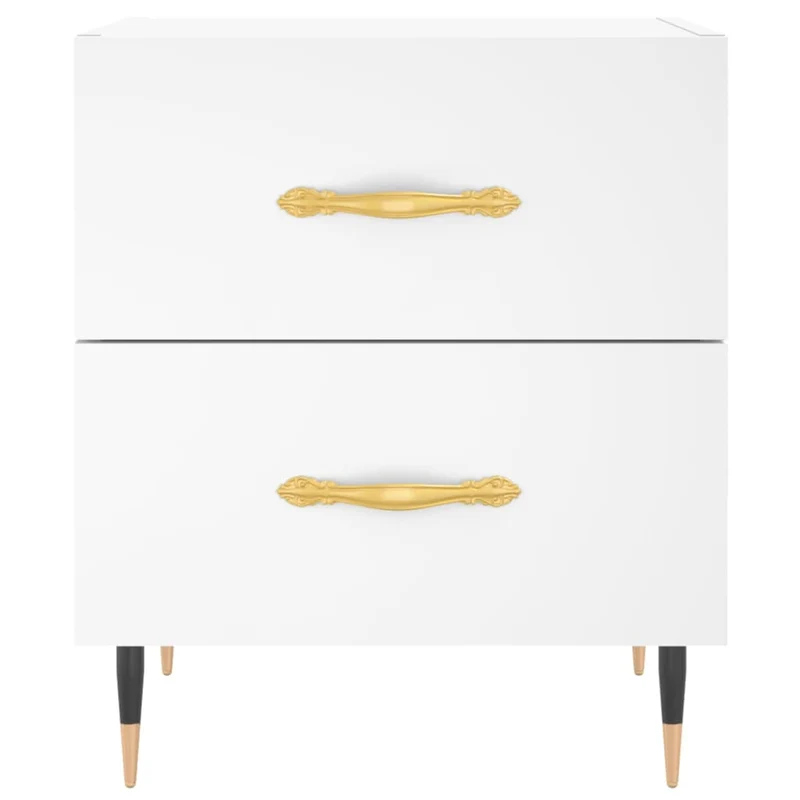 Table de chevet avec deux troirs 40 x 35 x 47,5 cm bois d’ingénierie blanc et fer DEC033361