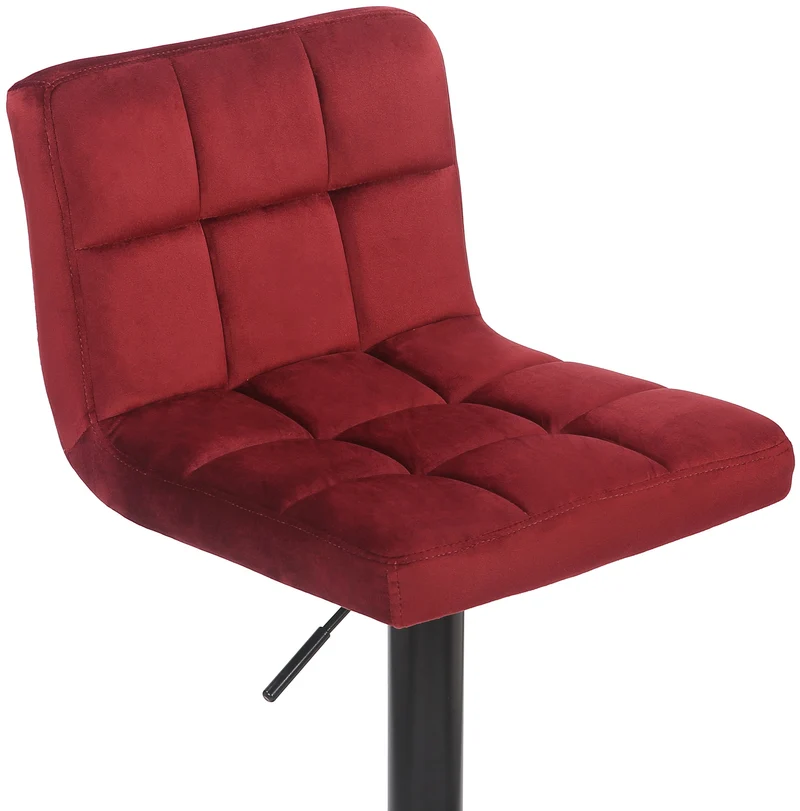 Tabouret de bar en velours rouge avec pieds en métal noir assise rembourée repose-pieds pivotant TDB10181
