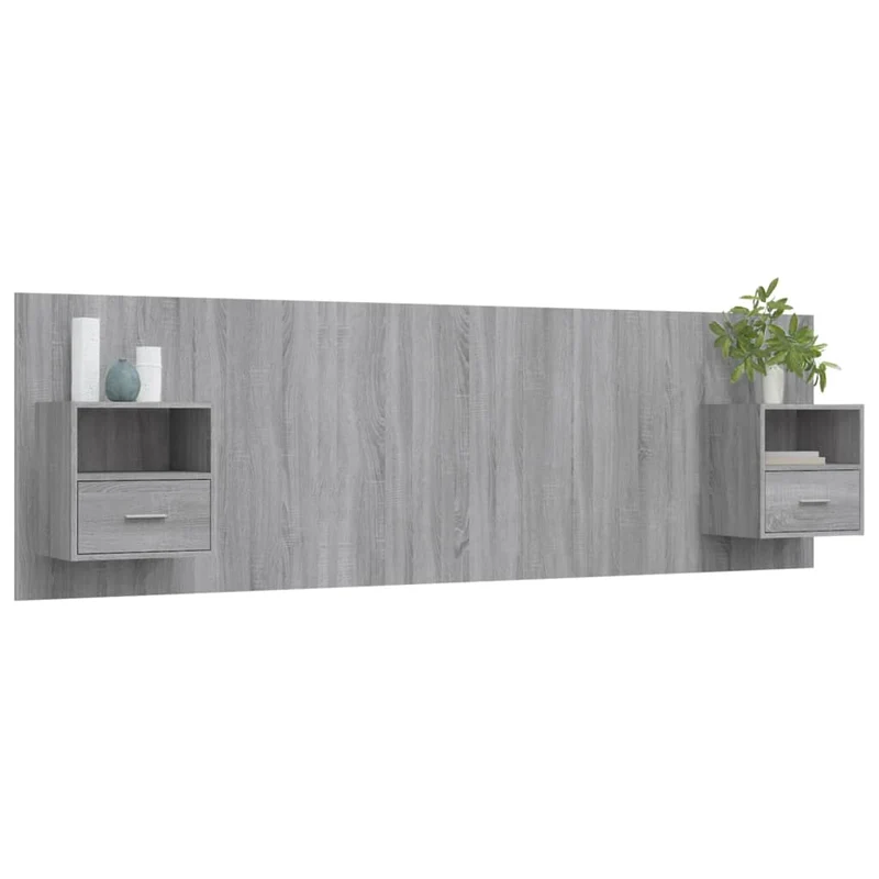 Tête de lit accessoire couchage chambre à coucher meuble avec chevet intégré étagère MDF gris TDL0205807