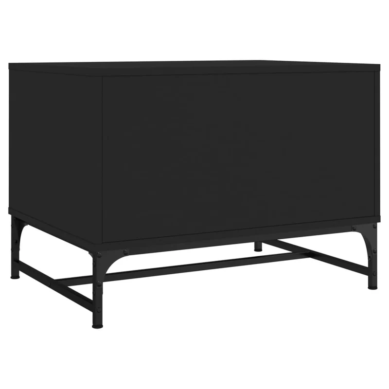 Table basse de salon design moderne avec portes vitré 68,5 x 50 x 50 cm bois d'ingénierie noir verre et acier DEC037738