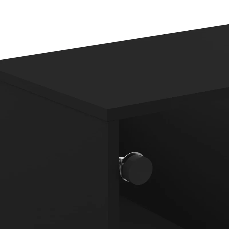 Table basse de salon design moderne avec portes vitré 68,5 x 50 x 50 cm bois d'ingénierie noir verre et acier DEC037738