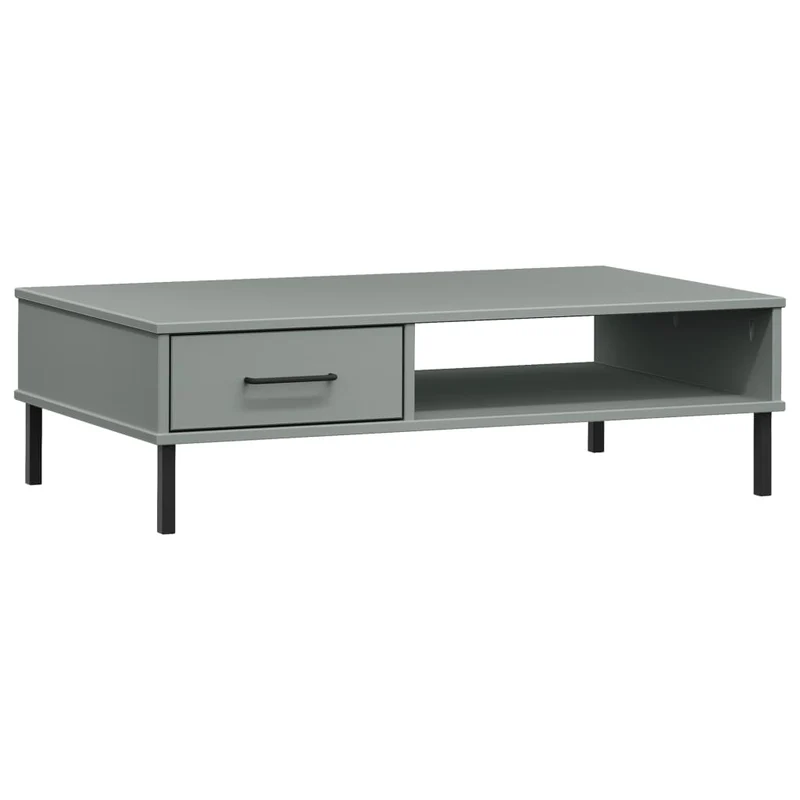 Table basse de salon avec tiroir design moderne avec pieds en métal plateau en bois pin gris DEC037715
