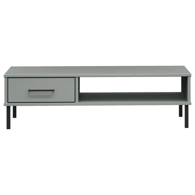 Table basse de salon avec tiroir design moderne avec pieds en métal plateau en bois pin gris DEC037715