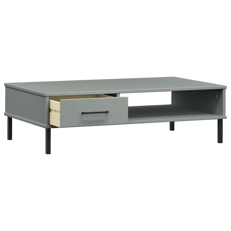 Table basse de salon avec tiroir design moderne avec pieds en métal plateau en bois pin gris DEC037715