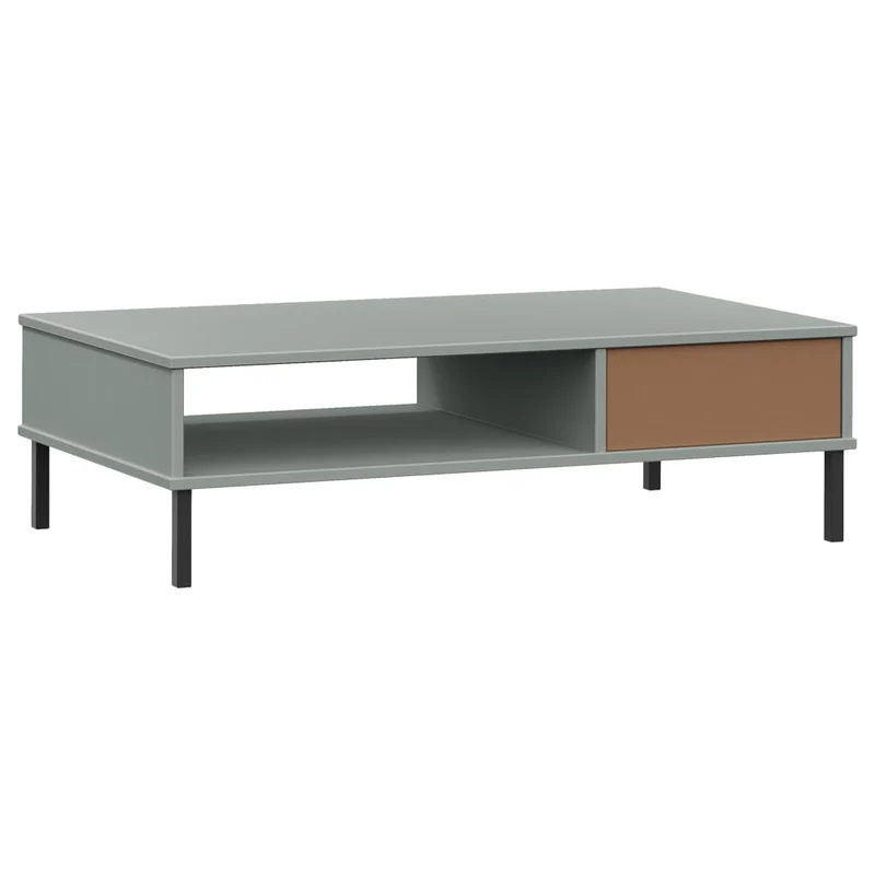 Table basse de salon avec tiroir design moderne avec pieds en métal plateau en bois pin gris DEC037715