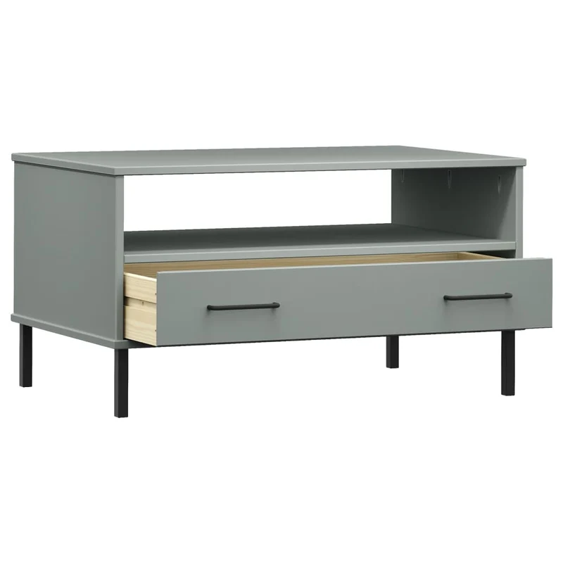 Table basse de salon avec tiroir design moderne avec pieds en métal 85 x 50 x 45 cm bois gris DEC037714