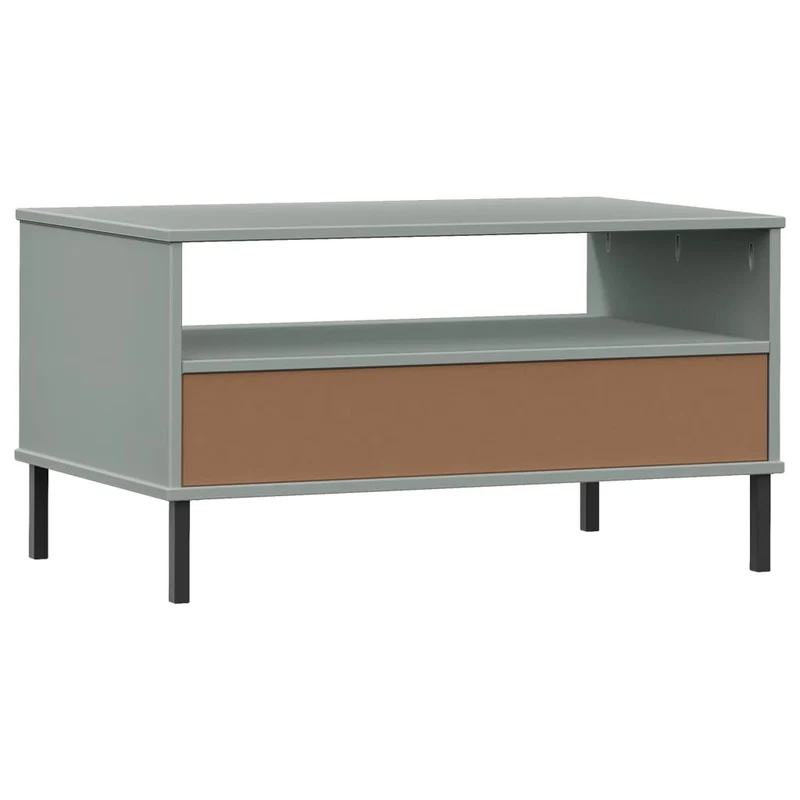 Table basse de salon avec tiroir design moderne avec pieds en métal 85 x 50 x 45 cm bois gris DEC037714