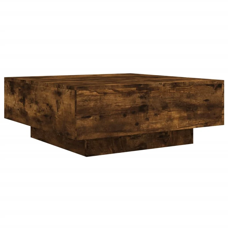 Table basse de salon design moderne avec lumières LED 80 x 80 x 31 cm bois d'ingénierie marron DEC037621