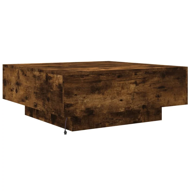 Table basse de salon design moderne avec lumières LED 80 x 80 x 31 cm bois d'ingénierie marron DEC037621