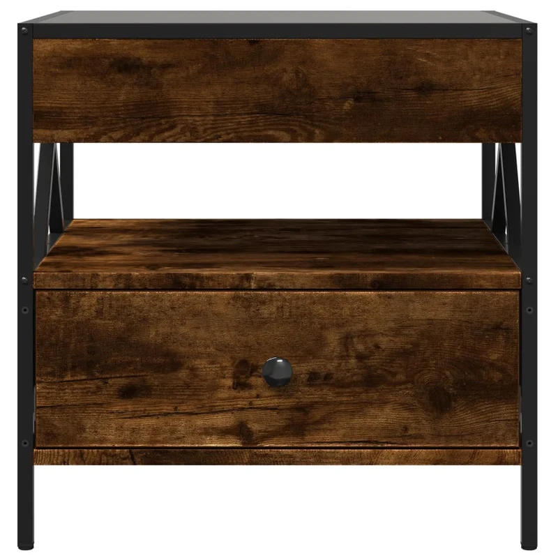 Table de chevet avec tiroir et étagère design moderne avec LED 50 x 50 x 51 cm bois d'ingénieri marron verre et métal DEC037548
