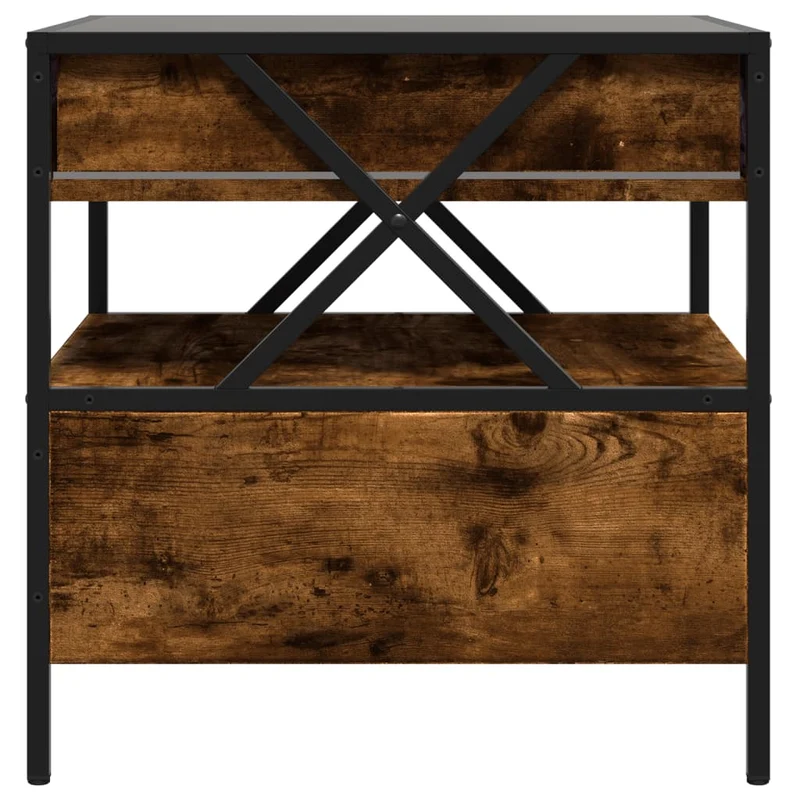 Table de chevet avec tiroir et étagère design moderne avec LED 50 x 50 x 51 cm bois d'ingénieri marron verre et métal DEC037548