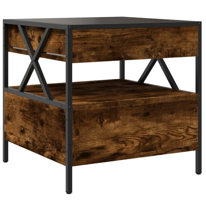Table de chevet avec tiroir et étagère design moderne avec LED 50 x 50 x 51 cm bois d'ingénieri marron verre et métal DEC037548