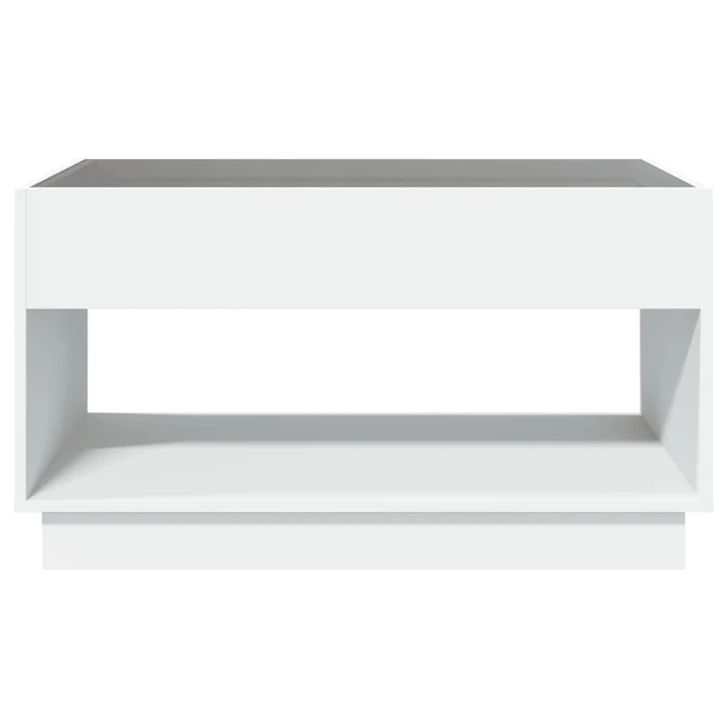 Table basse de salon avec étagère design moderne avec LED 90 x 50 x 50 cm bois d'ingénierie blanc et verre DEC037444