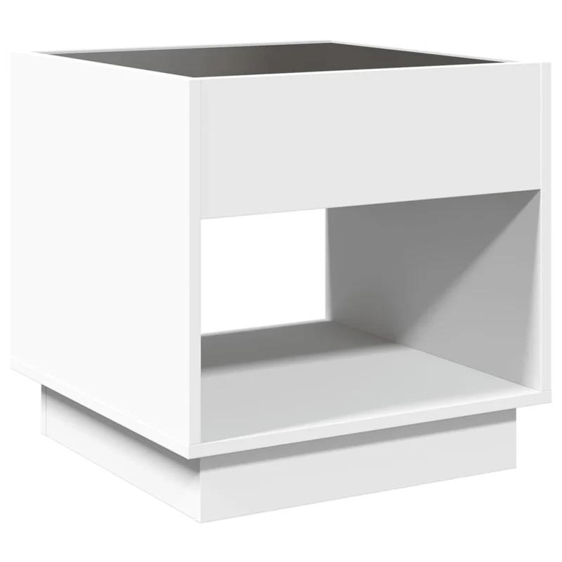 Table basse table de chevet avec étagère design moderne avec LED 50 x 50 x 50 cm bois d'ingénierie blanc et verre DEC037438