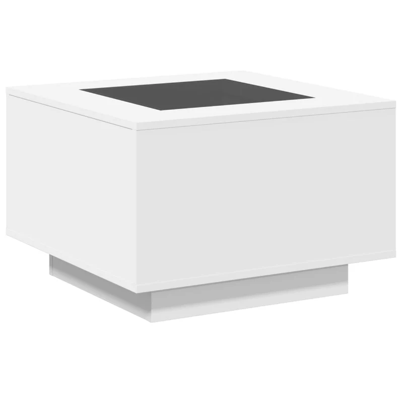Table basse de salon design moderne avec LED 60 x 60 x 40 cm bois d'ingénierie blanc et verre DEC037387