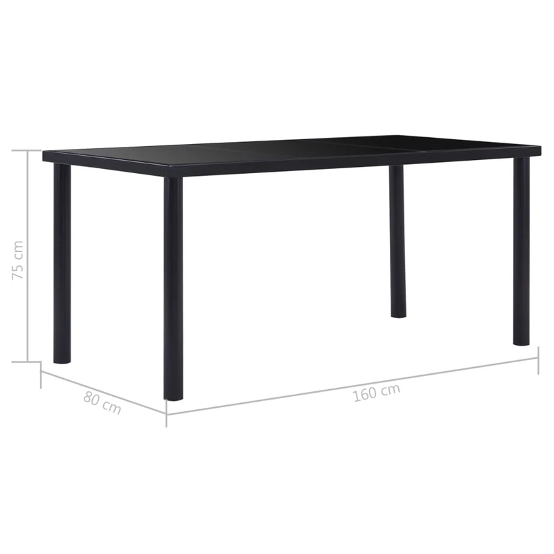 Table de salle à manger design simple 160 x 80 x 75 cm verre trempé noir et métal DEC036882