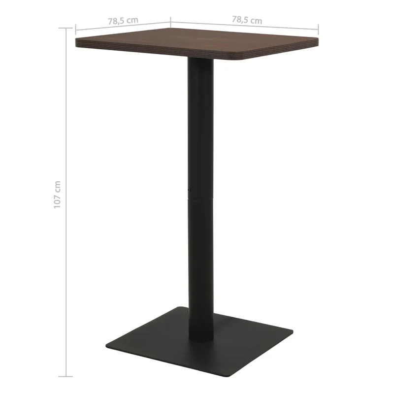 Table d'appoint auxiliaire table bistro 78,5 x 78,5 x 107 cm panneau de particules de mélamine marron foncé et acier DEC036548