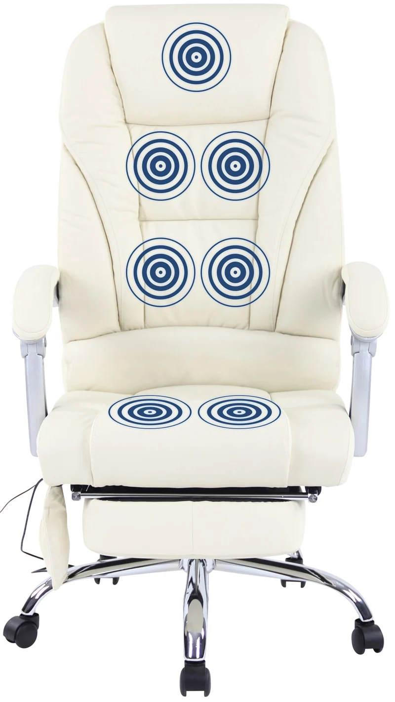 Fauteuil de bureau avec fonction massage et repose-pieds ajustables en véritable cuir crème 10_0002573