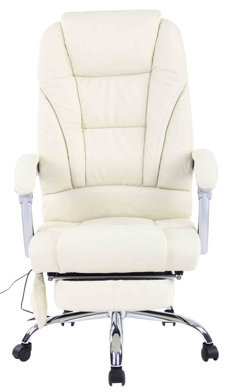 Fauteuil de bureau avec fonction massage et repose-pieds ajustables en véritable cuir crème 10_0002573