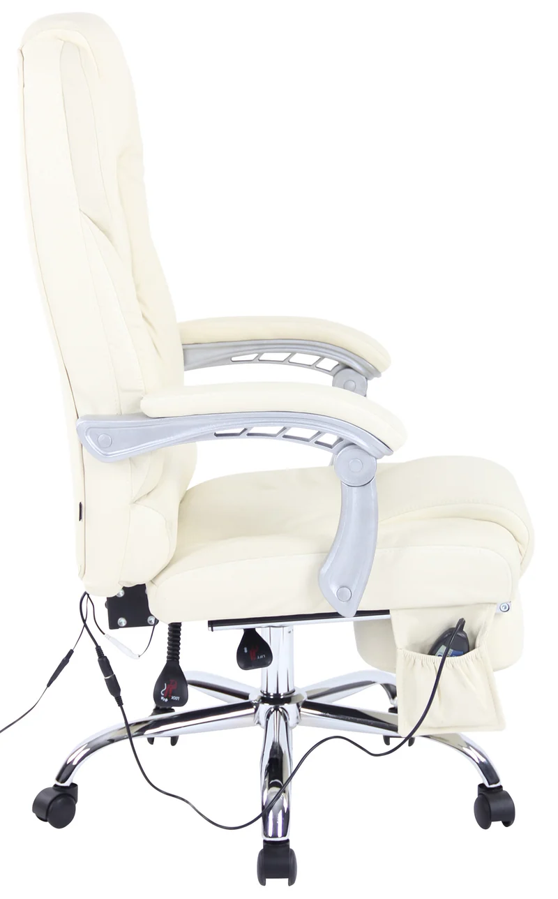 Fauteuil de bureau avec fonction massage et repose-pieds ajustables en véritable cuir crème 10_0002573