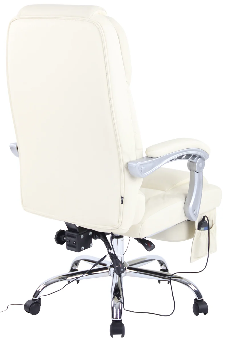 Fauteuil de bureau avec fonction massage et repose-pieds ajustables en véritable cuir crème 10_0002573