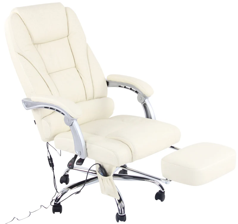 Fauteuil de bureau avec fonction massage et repose-pieds ajustables en véritable cuir crème 10_0002573