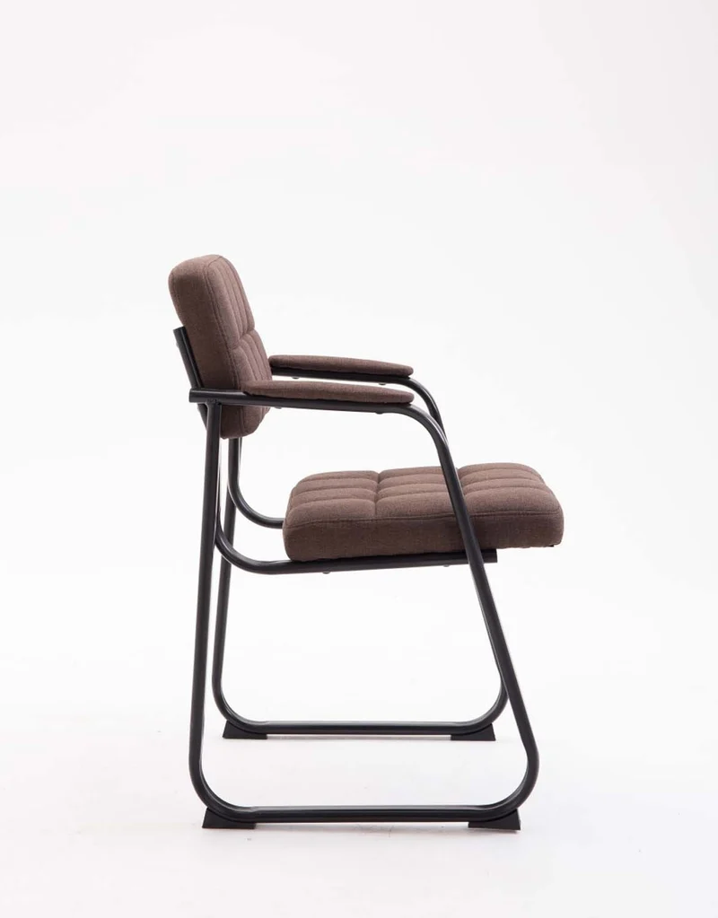 Chaise visiteur fauteuil de bureau sans roulette coutures décoratives en tissu marron support en métal noir BUR10214