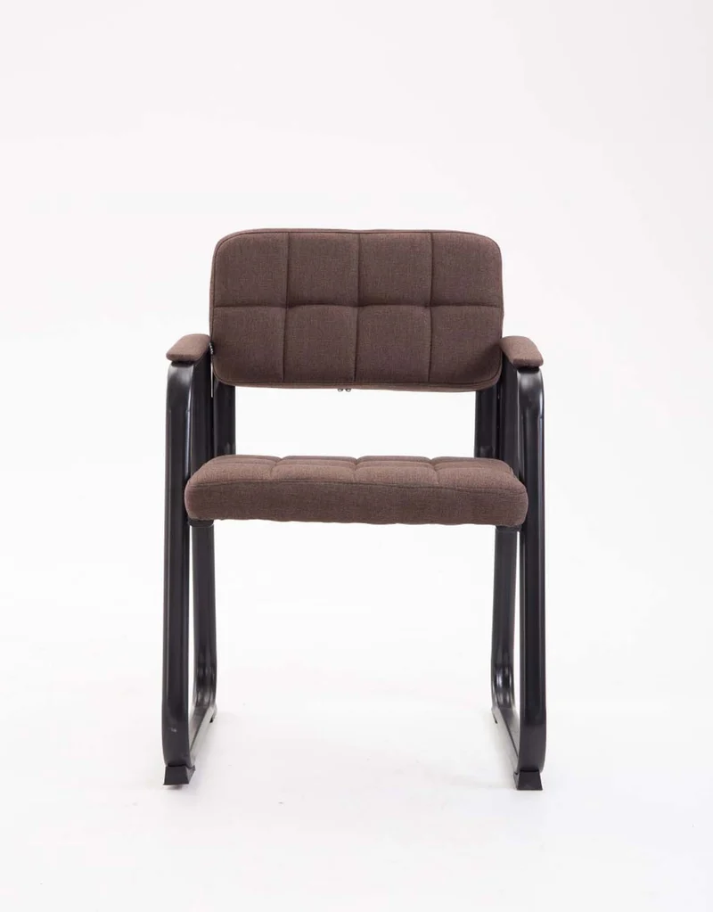 Chaise visiteur fauteuil de bureau sans roulette coutures décoratives en tissu marron support en métal noir BUR10214