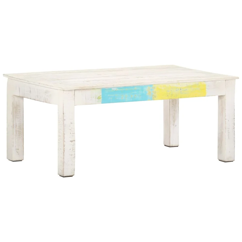 Table basse de salon design industriel 110 x 60 x 45 cm bois de manguier blanc coloré DEC037853