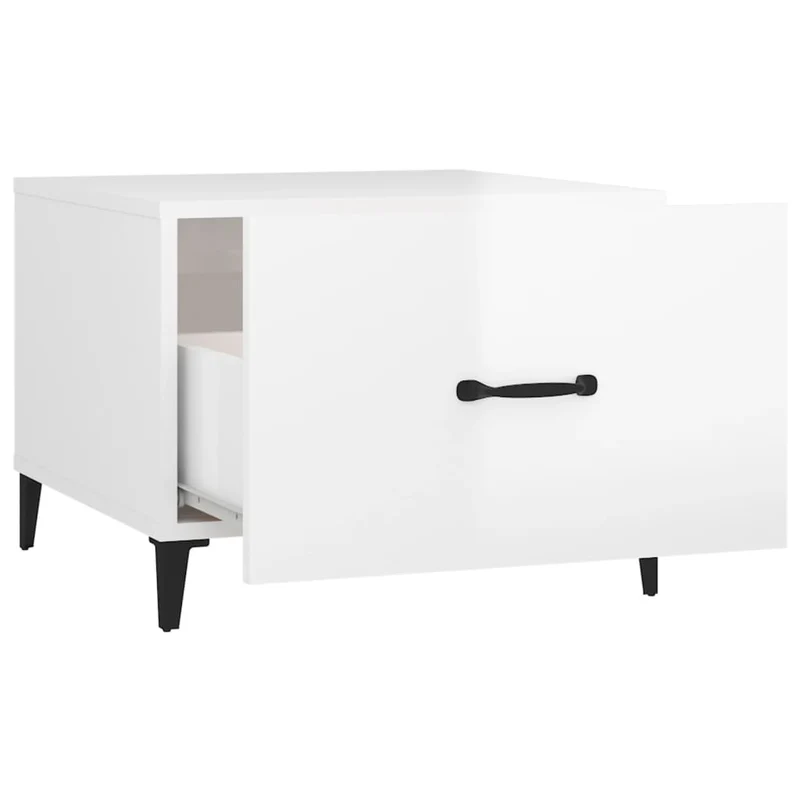 Table basse de salon avec tiroir design moderne avec pieds en métal 50 x 50 x 40 cm bois d'ingénierie blanc DEC037710