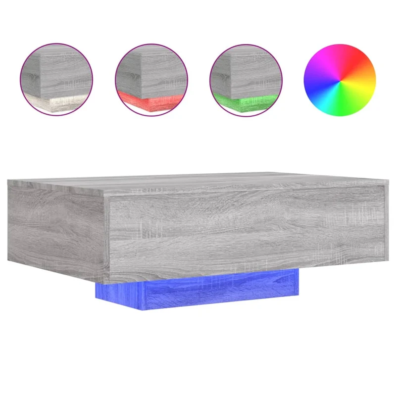 Table basse de salon design moderne avec lumières LED 85 x 55 x 31 cm bois d'ingénierie gris DEC037695