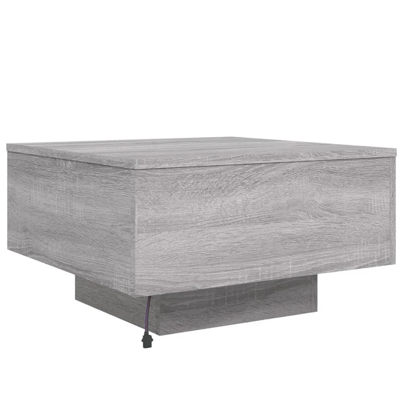 Table basse de salon design moderne avec lumières LED 55 x 55 x 31 cm bois d'ingénierie gris DEC037693
