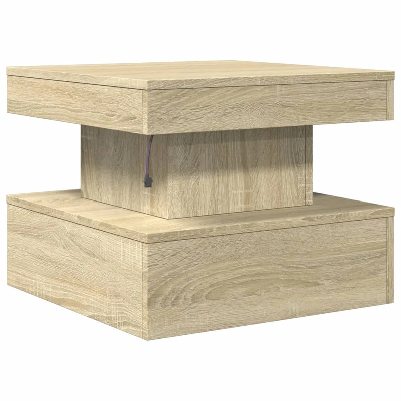 Table basse de salon design moderne avec lumières LED 50 x 50 x 40 cm bois d'ingénierie couleur chêne DEC037645