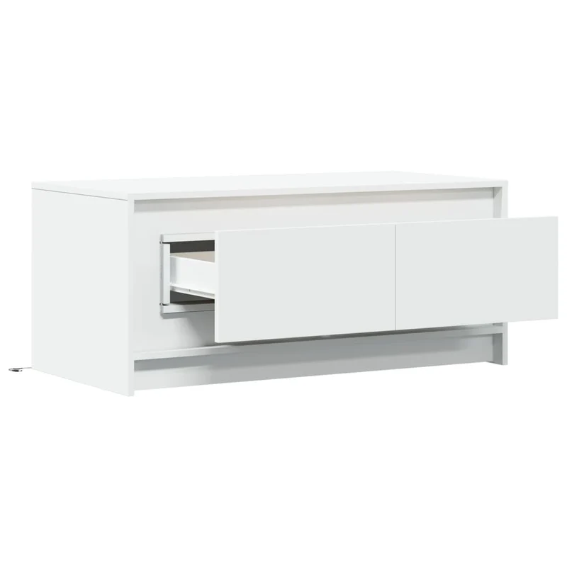 Table basse de salon avec tiroir design moderne avec lumières LED 100 x 50 x 43,5 cm en bois d'ingénierie blanc DEC037606