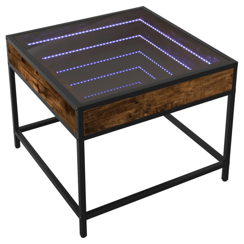 Table basse de salon design moderne avec LED 50 x 50 x 41 cm bois d'ingénierie marron verre et métal DEC037546