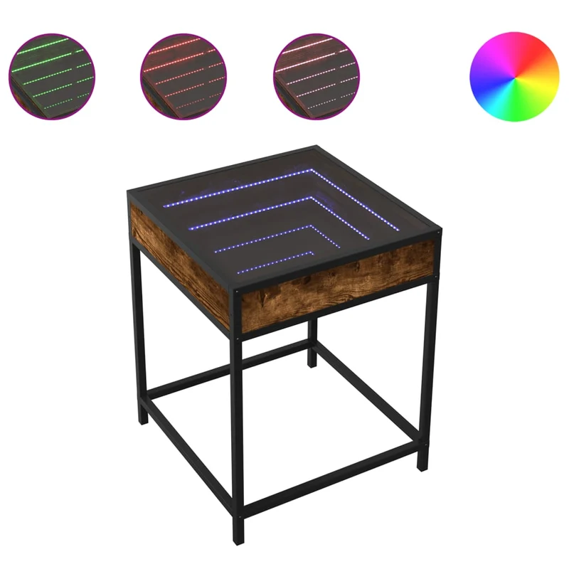 Table de chevet design moderne avec LED 40 x 40 x 51 cm bois d'ingénierie marron verre et métal DEC037544
