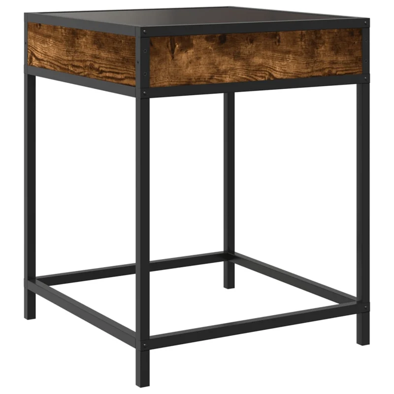 Table de chevet design moderne avec LED 40 x 40 x 51 cm bois d'ingénierie marron verre et métal DEC037544