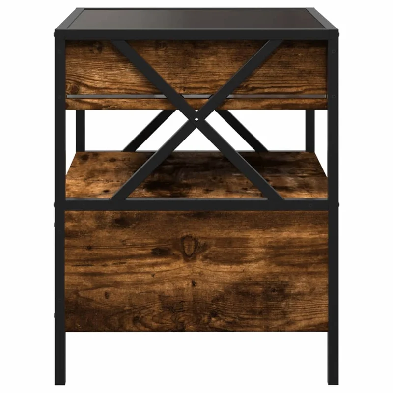 Table basse de salon avec tiroir design moderne avec LED 40 x 40 x 51 cm bois d'ingénierie marron et verre et métal DEC037543