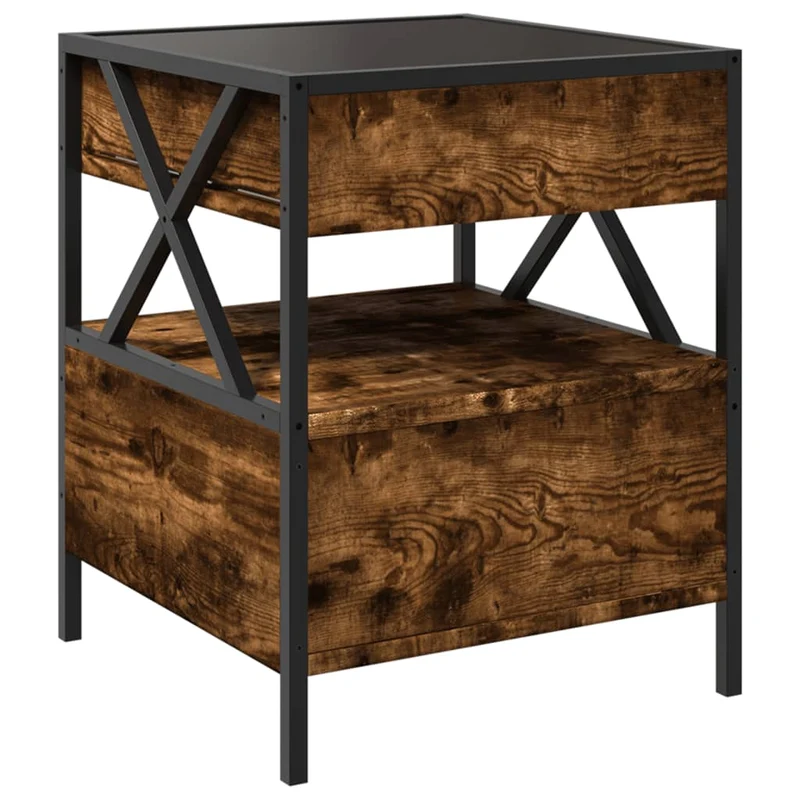 Table basse de salon avec tiroir design moderne avec LED 40 x 40 x 51 cm bois d'ingénierie marron et verre et métal DEC037543