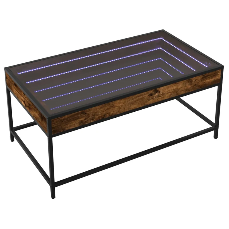 Table basse de salon design moderne avec LED infini 90 x 50 x 41 cm bois d'ingénierie marron verre et métal DEC037457