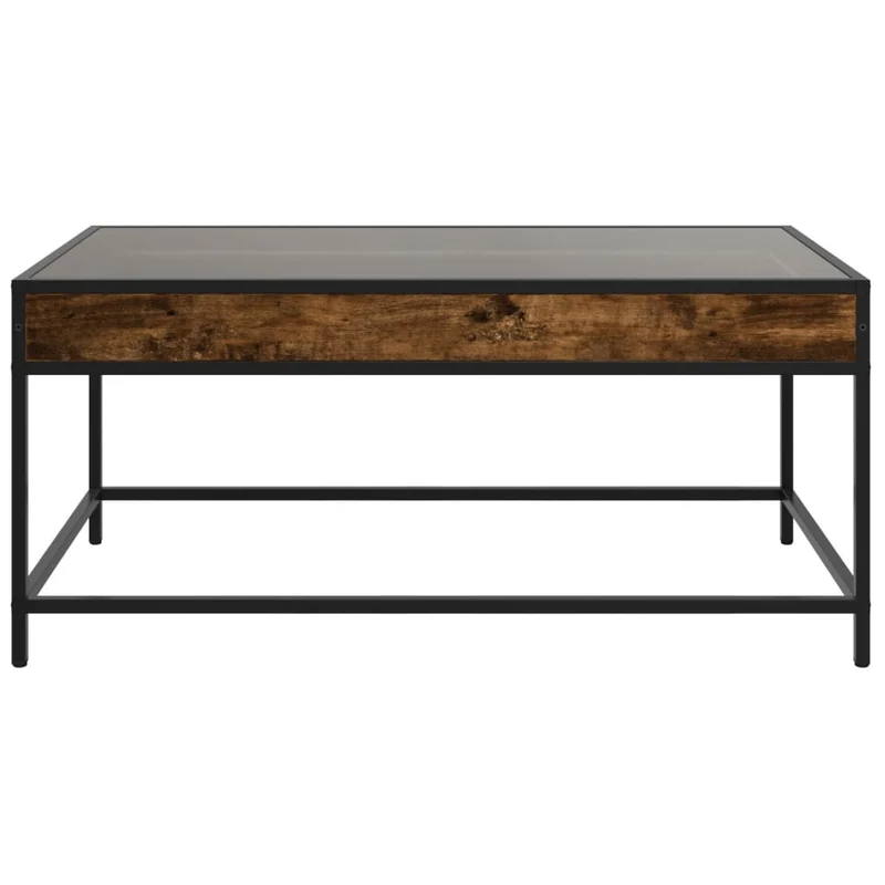 Table basse de salon design moderne avec LED infini 90 x 50 x 41 cm bois d'ingénierie marron verre et métal DEC037457