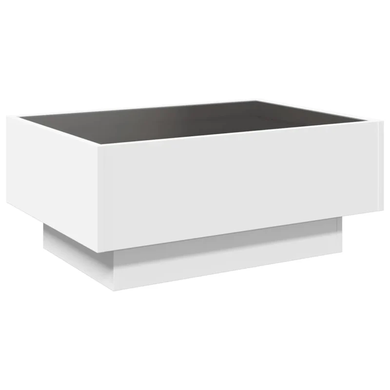 Table basse de salon design moderne avec LED 70 x 50 x 30 cm bois d'ingénierie blanc et verre DEC037388