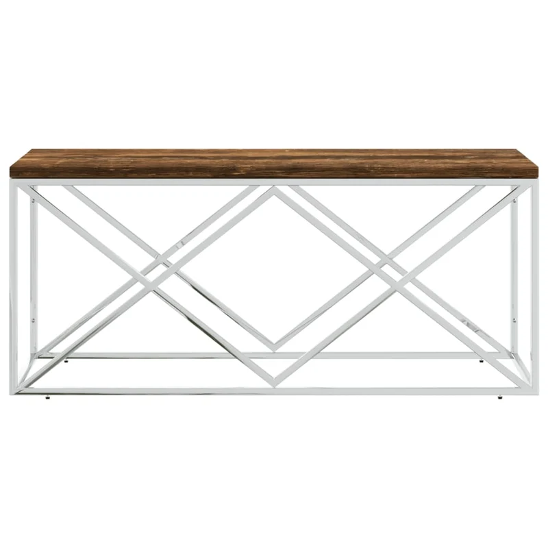 Table basse de salon 110 x 45 x 45 cm acier inoxydable argenté et bois massif de récupération DEC037257